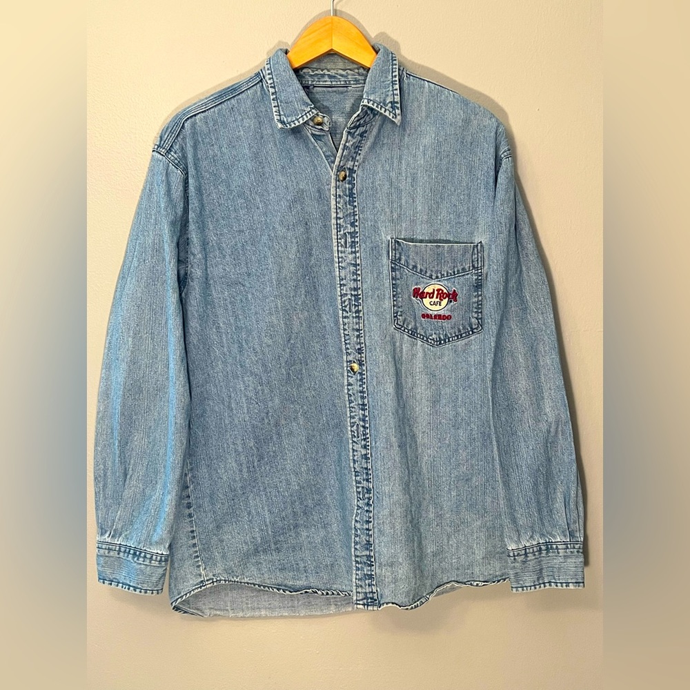 Vintage Hard Rock Cafe Orlando Denim Button Up Shirt Size Medium Adult